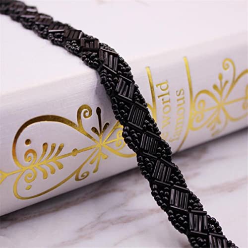 1 Yard/Lot Perle Perlen Spitzenbesatz Mesh Spitzenband Stoff Kleidung Dekoration Hochzeitskleid Kragen Ärmel Spitze Applique DIY Handwerk-Schwarz SG-015 von GKANDI