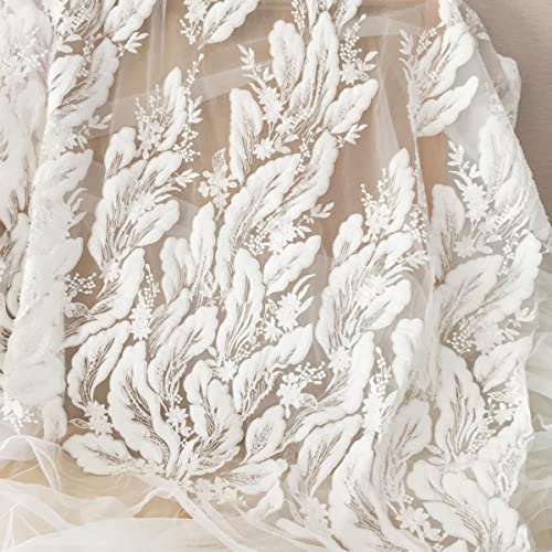 1 Yard 3D Elfenbein Perlen Geometrische Feder Streifen Haute Couture Tüll Spitzenstoff, Hochzeitskleid Brautkleid Abendgarderobe DIY-Standard 1 Yard 3D Elfenbein Perlen Geometrische Feder Streifen Haute Couture Tüll Spitzenstoff, Hochzeitskleid Brautkleid Abendgarderobe DIY-Standard von GKANDI