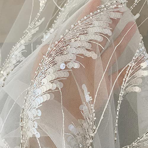 1 Yard 3D Off White Paillettenschlauch Geometrischer Streifen Haute Couture Tüll Spitzenstoff, Hochzeitskleid Brautkleid Abendgarderobe DIY-Standard 1 Yard 3D Off White Paillettenschlauch Geometrischer Streifen Haute Couture Tüll Spitzenstoff, Hochzeitskleid Brautkleid Abendgarderobe DIY-Standard von GKANDI