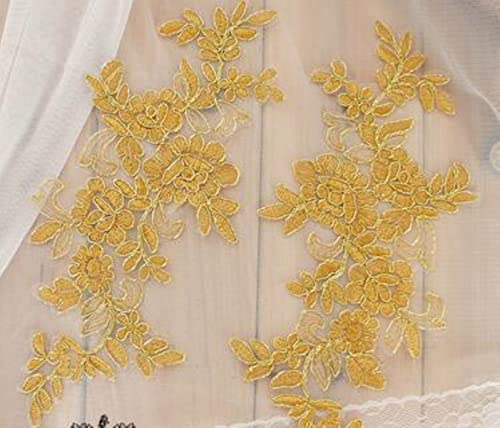 10 Stück/Los 3D Lace Patch Hochzeitskleid Applikation Kleidung DIY Braut Haarschmuck weiß schwarz rot Spitze Stoff 6 Paar A-112-Golden von GKANDI
