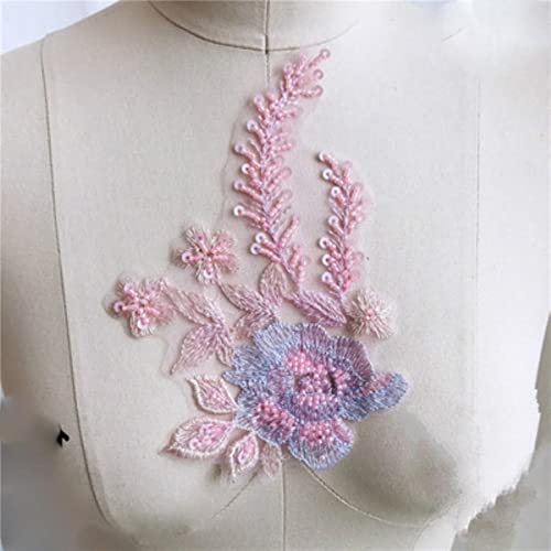 2 Teile/los (ein Paar) 3 Farben Perlen Stickerei Tuch Aufkleber Blume Spitze Patch Hochzeit Kind Kleid Kleidung Dekoration-Rosa A von GKANDI