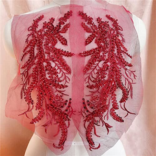 2 Teile/los Pailletten Perlen Stickerei Blume Spitze Patch Applique Tanzkleidung Hochzeit Abendkleid Vorne Brust Paste DIY Dekoriert-Weinrot 2 Teile/los Pailletten Perlen Stickerei Blume Spitze Patch Applique Tanzkleidung Hochzeit Abendkleid Vorne Brust Paste DIY Dekoriert-Weinrot von GKANDI