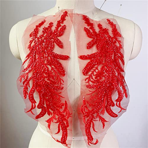 2 Teile / los Pailletten Perlenstickerei Blume Spitze Patch Applikation Tanzkleidung Hochzeit Abendkleid Vorderbrust Paste DIY Dekoriert-Rot 2 Teile / los Pailletten Perlenstickerei Blume Spitze Patch Applikation Tanzkleidung Hochzeit Abendkleid Vorderbrust Paste DIY Dekoriert-Rot von GKANDI