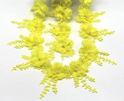 3 Yard/Lot DIY Stereo Organza Stickerei Spitzenbesatz Patch Quaste Fransen Kleidung Stoff 3D Perlenstickerei Blume Hochzeitskleid Applikation-Gelb 3 Yard/Lot DIY Stereo Organza Stickerei Spitzenbesatz Patch Quaste Fransen Kleidung Stoff 3D Perlenstickerei Blume Hochzeitskleid Applikation-Gelb von GKANDI