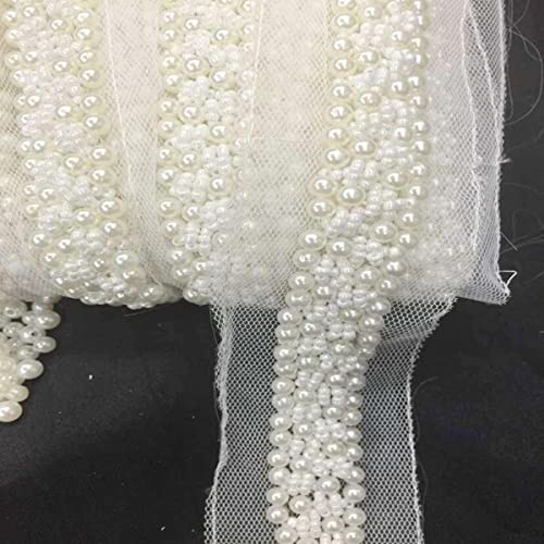 3 Yards Handgemachte Perlen-Korn-Spitzen-Besatz-weißes Ineinander greifen-Band-Applikations-Nähzubehör für Kleidungs-Hochzeits-Kleid-Gaze-Bohren-Elfenbein-Perlen,M 3 Yards Handgemachte Perlen-Korn-Spitzen-Besatz-weißes Ineinander greifen-Band-Applikations-Nähzubehör für Kleidungs-Hochzeits-Kleid-Gaze-Bohren-Elfenbein-Perlen,M von GKANDI