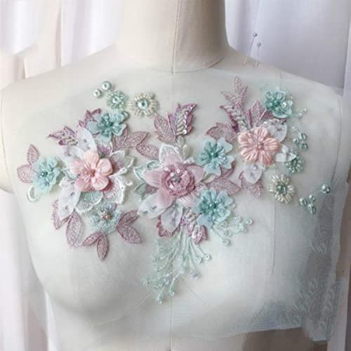 3D handgemachte Perlen Farbe bestickte Spitze Patch Hochzeitskleid Abendkleid Schmuck Kleidung Blumenapplikationen-Pink grün Medium 3D handgemachte Perlen Farbe bestickte Spitze Patch Hochzeitskleid Abendkleid Schmuck Kleidung Blumenapplikationen-Pink grün Medium von GKANDI