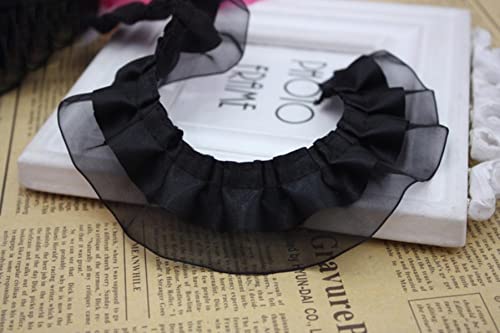 4 cm breit plissierte Organza-Spitzenapplikation zwei Schichten gekräuseltes Satinband Kragenausschnitt Rand Rüschenbesatz DIY Nähen Kleidung Dekor-schwarz von GKANDI