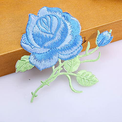 5 Stück / Los 3D Multicolor Patch Spitzenstoff Rose Decals Applikation gestickte Blumen Kleidung DIY Zubehör 9,5 cm breit.-Blau von GKANDI
