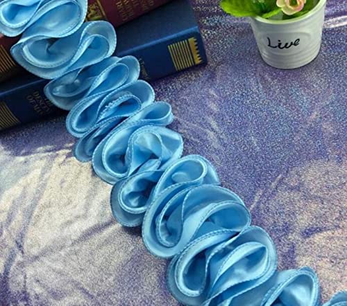 5 Yards Königsblau Plissee Spitze Applikation Satin Faltenband Kragen Ausschnitt Rand Rüschenbesatz DIY Nähen Kleidung Hochzeit Dekoration-Himmelblau,L von GKANDI