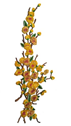 Große Spitze Patch Pflaume Blume Tuch Paste klassische Kleidung Kleid Nähen bestickte Spitze Stoff Applikation DIY Dekoration SM157-Gelb groß von GKANDI