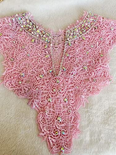 Handgefertigte Strassperlen auf Spitzenbesatz Patches rot/schwarz/blau/rosa Applikation für Kleidungsausschnitt vorne und hinten-Pink Handgefertigte Strassperlen auf Spitzenbesatz Patches rot/schwarz/blau/rosa Applikation für Kleidungsausschnitt vorne und hinten-Pink von GKANDI