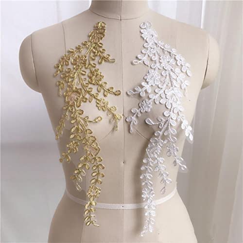 Hot 3 Paar (6 Stück) Gold Weiß Spitze Brautblatt Stickerei Patches Aufkleber für Kleidung Hochzeitsdeko Kleid Nähen Applikation-Off White von GKANDI