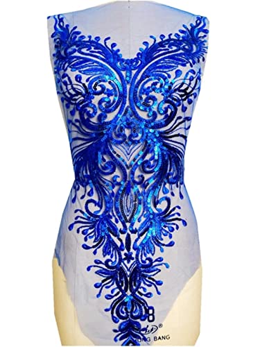 Rot / Blau / Gold / Lila / Grün Pailletten-Stickerei Spitzenbesatz Patches Applikation für Kleid Kleidung Zubehör-Blau Rot / Blau / Gold / Lila / Grün Pailletten-Stickerei Spitzenbesatz Patches Applikation für Kleid Kleidung Zubehör-Blau von GKANDI