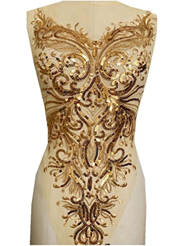 Rot / Blau / Gold / Lila / Grün Pailletten-Stickerei Spitzenbesatz Patches Applikation für Kleid Kleidung Zubehör-Gold Rot / Blau / Gold / Lila / Grün Pailletten-Stickerei Spitzenbesatz Patches Applikation für Kleid Kleidung Zubehör-Gold von GKANDI