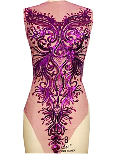 Rot / Blau / Gold / Lila / Grün Pailletten-Stickerei Spitzenbesatz Patches Applikation für Kleid Kleidung Zubehör-Lila Rot / Blau / Gold / Lila / Grün Pailletten-Stickerei Spitzenbesatz Patches Applikation für Kleid Kleidung Zubehör-Lila von GKANDI