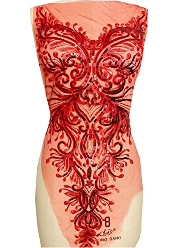 Rot / Blau / Gold / Lila / Grün Pailletten-Stickerei Spitzenbesatz Patches Applikation für Kleid Kleidung Zubehör-Rot Rot / Blau / Gold / Lila / Grün Pailletten-Stickerei Spitzenbesatz Patches Applikation für Kleid Kleidung Zubehör-Rot von GKANDI