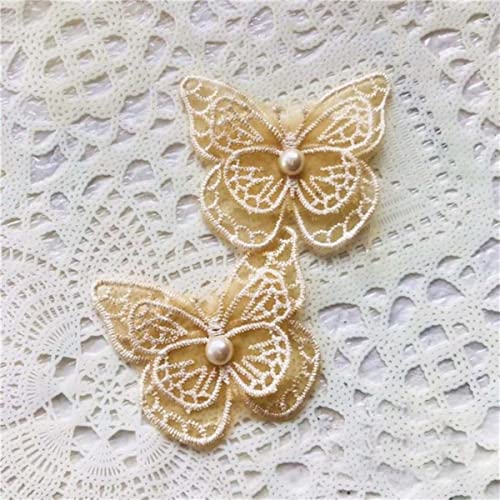 Schmetterlings-Spitzenapplikationen, 10 STÜCKE, perlenbesetzte Organza-Stickerei-Patches für Kleidung, Rock, Tasche, Pullover, 5 x 6 cm, L14F23-Hellbraun Schmetterlings-Spitzenapplikationen, 10 STÜCKE, perlenbesetzte Organza-Stickerei-Patches für Kleidung, Rock, Tasche, Pullover, 5 x 6 cm, L14F23-Hellbraun von GKANDI