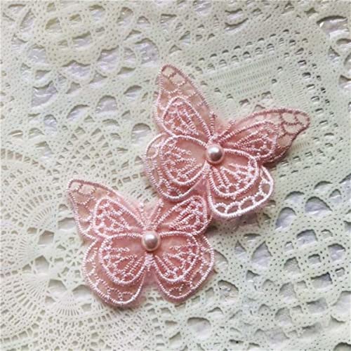 Schmetterlings-Spitzenapplikationen, 10 Stück, perlenbesetzte Organza-Stickerei-Patches für Kleidung, Rock, Tasche, Pullover, 5 x 6 cm, L14F23-Pink Schmetterlings-Spitzenapplikationen, 10 Stück, perlenbesetzte Organza-Stickerei-Patches für Kleidung, Rock, Tasche, Pullover, 5 x 6 cm, L14F23-Pink von GKANDI