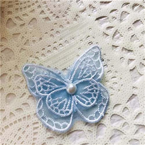 Schmetterlings-Spitzenapplikationen, 10 Stück, perlenbesetzte Organza-Stickerei-Patches für Kleidung, Rock, Tasche, Pullover, 5 x 6 cm, L14F23-hellblau Schmetterlings-Spitzenapplikationen, 10 Stück, perlenbesetzte Organza-Stickerei-Patches für Kleidung, Rock, Tasche, Pullover, 5 x 6 cm, L14F23-hellblau von GKANDI