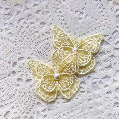 Schmetterlings-Spitzenapplikationen, 10 Stück, perlenbesetzte Organza-Stickerei-Patches für Kleidung, Rock, Tasche, Pullover, 5 x 6 cm, L14F23-hellgelb Schmetterlings-Spitzenapplikationen, 10 Stück, perlenbesetzte Organza-Stickerei-Patches für Kleidung, Rock, Tasche, Pullover, 5 x 6 cm, L14F23-hellgelb von GKANDI