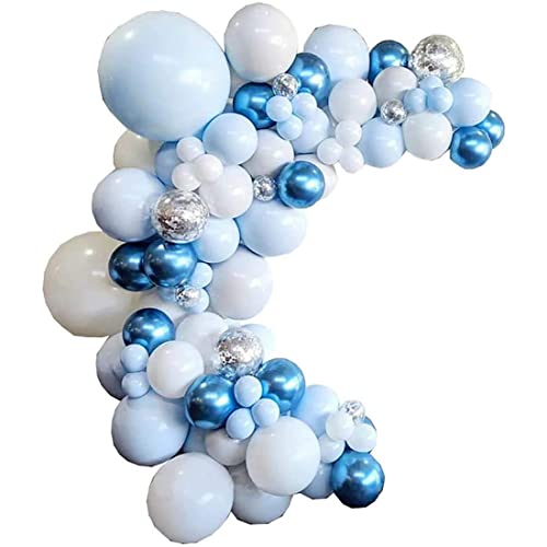 GKKICO Blaues Luftballon-Girlanden-Bogen-Set für die Babyparty, 107-Teiliger Luftballonbogen mit Blau-Weiß-Silbernen Latex-Ballondekorationen von GKKICO