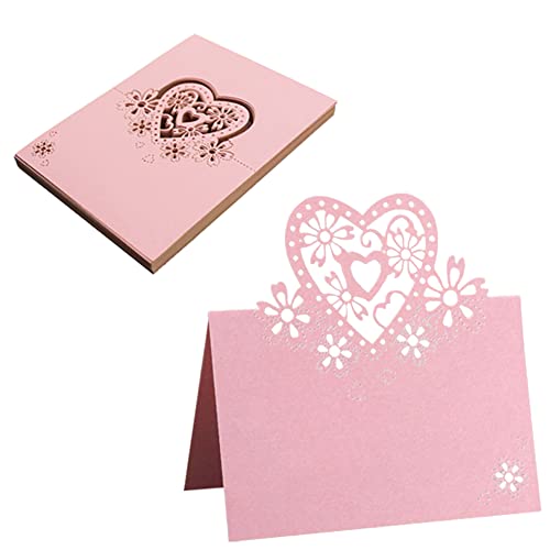 GKONGU Tischkarten 30 Stück,Rosa Herz Laser Schnitt Namenskärtchen ,Leeres Papier Platzkarte Markieren für Hochzeiten Geburtstag Party Dekoration von GKONGU