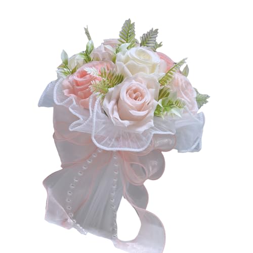 GKYQVE Seidenblume Perlen Hochzeitsstrauß Mit Tülldesign Brautstrauß Für Brautdusche Formelle Veranstaltung Dekorative Accessoire Hochzeit Brautzubehör von GKYQVE