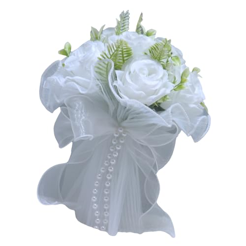 GKYQVE Seidenblume Perlen Hochzeitsstrauß Mit Tülldesign Brautstrauß Für Brautdusche Formelle Veranstaltung Dekorative Accessoire Hochzeit Brautzubehör von GKYQVE