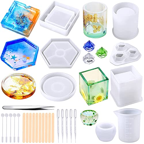 Epoxidharz Formen Resin Silikonform 29Stk Gießharz Set Stifthalter Untersetzer Anhänger Holzstäbchen Tropfer Messbecher Resin für DIY Fertigkeit Herstellung Epoxidharz Formen Resin Silikonform 29Stk Gießharz Set Stifthalter Untersetzer Anhänger Holzstäbchen Tropfer Messbecher Resin für DIY Fertigkeit Herstellung von GKZB