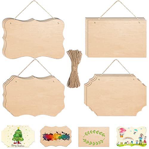 Unfertiges holzschild 12Stk Hängendes Holzschild mit 2 Löchern und Juteseil Blanko Holzschilder Rechteckiges Hängendes Holzschild zum Aufhängen DIY, Brandmalerei, Malen, Schreiben und Dekorieren von GKZB