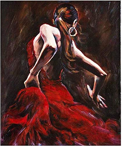 GKZJ Poster Artworks Spanische Flamenco Tänzerin Kleid Rote Ölgemälde Für Wohnzimmer Wand Handgemalte Leinwand Kunst 60x80cm ohne Rahmen von GKZJ