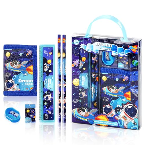 GLADFRESIT Astronauten-Schreibwaren-Set, 2 Stück Federmäppchen, Lineale, Radiergummi, Bleistiftspitzer und Münzbörse GLADFRESIT Astronauten-Schreibwaren-Set, 2 Stück Federmäppchen, Lineale, Radiergummi, Bleistiftspitzer und Münzbörse von GLADFRESIT