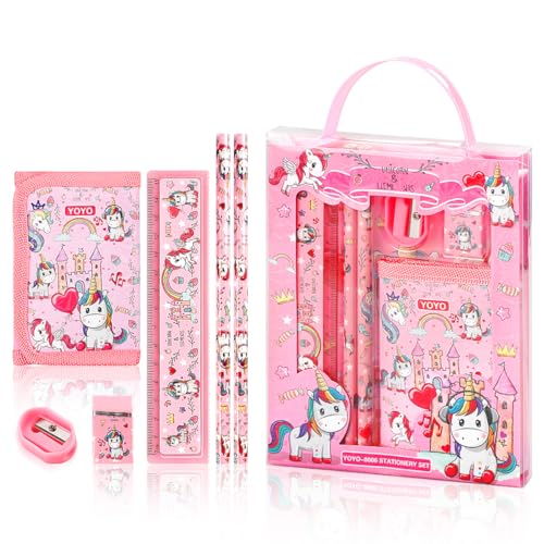 GLADFRESIT Einhorn-Schreibwaren-Set, 2 Stück Federmäppchen, Lineale, Radiergummi, Bleistiftspitzer und Münzbörse GLADFRESIT Einhorn-Schreibwaren-Set, 2 Stück Federmäppchen, Lineale, Radiergummi, Bleistiftspitzer und Münzbörse von GLADFRESIT