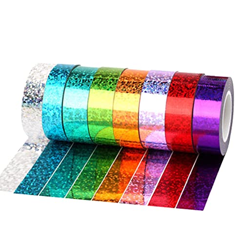 GLAITC 8 Rollen Holographisches Klebeband mit Pailletten, Washi-Klebeband, Maskierungsband, DIY, 15 mm x 5 m, zum Basteln, Basteln und Geschenk von GLAITC