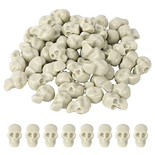 GLAITC Halloween Mini Totenköpfe, 50 Stück Plastik Realistisches Schädel, Halloween Totenschädel, Deko Skelett für Halloween Mottoparty, Gruselparty, Tischdekoration (Weiß) von GLAITC