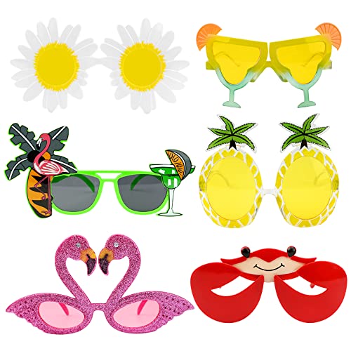 GLAITC Luau Party Sonnenbrille,6 Pcs Party-Sonnenbrille Lustige Hawaii Brille für Kinder und Erwachsene,Tropische Strandparty Sonnenbrille für Hawaiian Beach Luau Summer Party von GLAITC