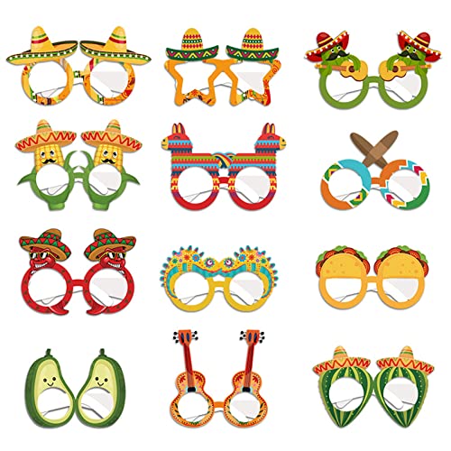 GLAITC Lustige Karneval Party Brillen Maske 12 Stück Karneval Kostüm Zubehör Papier Spaßbrille für Halloween Karneval Kostüm Zubehör Gastgeschenke für Mexiko Fiesta Fotorequisite von GLAITC