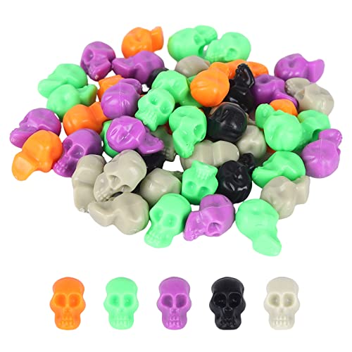 Halloween Mini Totenköpfe, 50 Stück Plastik Realistisches Schädel, Halloween Totenschädel, Deko Skelett für Halloween Mottoparty, Gruselparty, Tischdekoration (Farbig) von GLAITC
