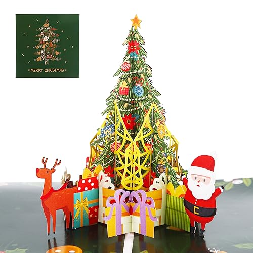Pop-Up Karte Weihnachten, 3D Grußkarten 3D Weihnachtskarte mit Weihnachtsbaum und Weihnachtsmann Handgemachtes Popup Weihnachtsbillet Popup Klappkarte mit Weihnachtsbaum für Kinder, Frauen & Männer von GLAITC
