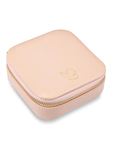 GLANZSTÜCKE MÜNCHEN Schmuck-Reisetäschchen Kunstleder pink-orange 10 x 10 x 3,5 cm Samt creme Schmucketui Schmuckschatulle für die Reise von GLANZSTÜCKE MÜNCHEN