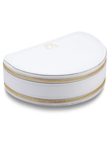 GLANZSTÜCKE MÜNCHEN Schmuck-Reisetäschchen Kunstleder weiß 16 x 11 x 4,5 cm Samt creme Schmucketui Schmuckschatulle für die Reise von GLANZSTÜCKE MÜNCHEN