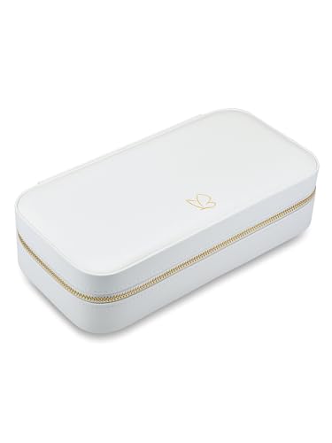 GLANZSTÜCKE MÜNCHEN Schmuck-Reisetäschchen Kunstleder weiß 23,5 x 11,5 x 5,8 cm Samt creme Schmucketui Schmuckschatulle für die Reise von GLANZSTÜCKE MÜNCHEN