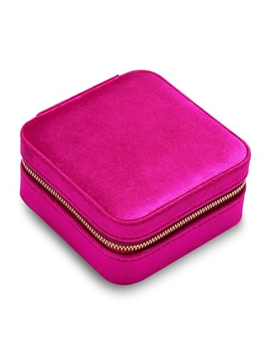 GLANZSTÜCKE MÜNCHEN Schmuck-Reisetäschchen Samt rosa 11,5 x 11,5 x 6 cm Schmuckaufbewahrung Schmucketui Schmuckschatulle für die Reise mit Spiegel von GLANZSTÜCKE MÜNCHEN