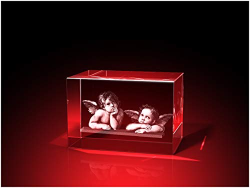 GLASFOTO.COM, Raffael Engel Quader, 60 x 40 x 40 mm, Kristallglas 3D Innengravur in Premiumqualität von GLASFOTO.COM 3 DIMENSIONEN IM GLAS