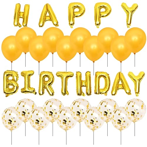 GLEAVI 1 Satz Ballonbogen Geburtstagskit Aluminium Folienballons Happy Birthday Gold Dekoration für Babypartys und Hochzeiten Wiederverwendbar Vielseitig Einsetzbar von GLEAVI