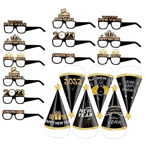 GLEAVI 1 Satz Neujahrsbrille Hut Jahre Partyhüte Retro Jahr Hut Erwachsene Lustig Jahr Partyhut Gläser Futuristisch Nye Partydekorationen Silvesterhüte Papier 18 Stück von GLEAVI