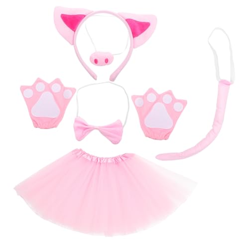 GLEAVI 1 Satz Schweinchen-Kostüm-Kopfbedeckung Erwachsene Halloween-Tutu und Ohren Schweineohren Stirnband Party Rock Mädchen Tierstirnband Cartoon Tierkostüm Plüsch Rosa von GLEAVI