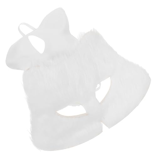 GLEAVI 1 Satz Tierische Maske Katzenkopfmaske Katzen -cosplay -masken Abschlussball Masken Japanische Kabuki-masken Tierische Halbmaske Masken Verkleiden Karnevalsmaske Plüschstoffe Weiß von GLEAVI