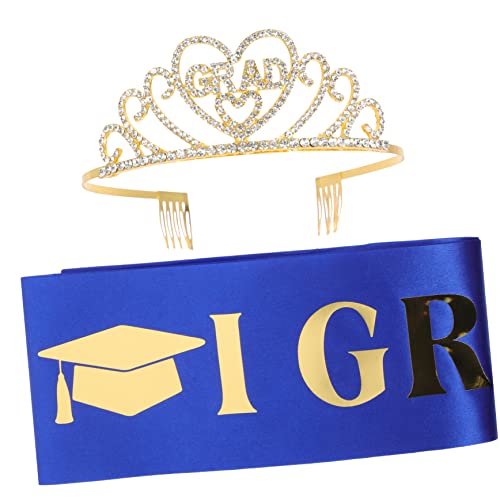 GLEAVI 1 Set 2023 Abschlussfeier Stirnband Set Tiara Kronen Abschlussfeier Dekorationen Abschlussfeier Dekorationen Geburtstagsschärpe Für Frauen Abschluss Schultergurt Schärpen von GLEAVI