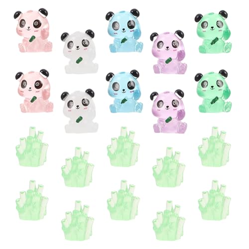 GLEAVI 1 Set süßer Panda-Bambus-Kuchenaufsatz, kleine im Dunkeln leuchtende Harzfigur für Desserts und Cupcakes, Miniatur-Cartoon-Tier-Ornament für Heimwerkerarbeiten und Partys von GLEAVI